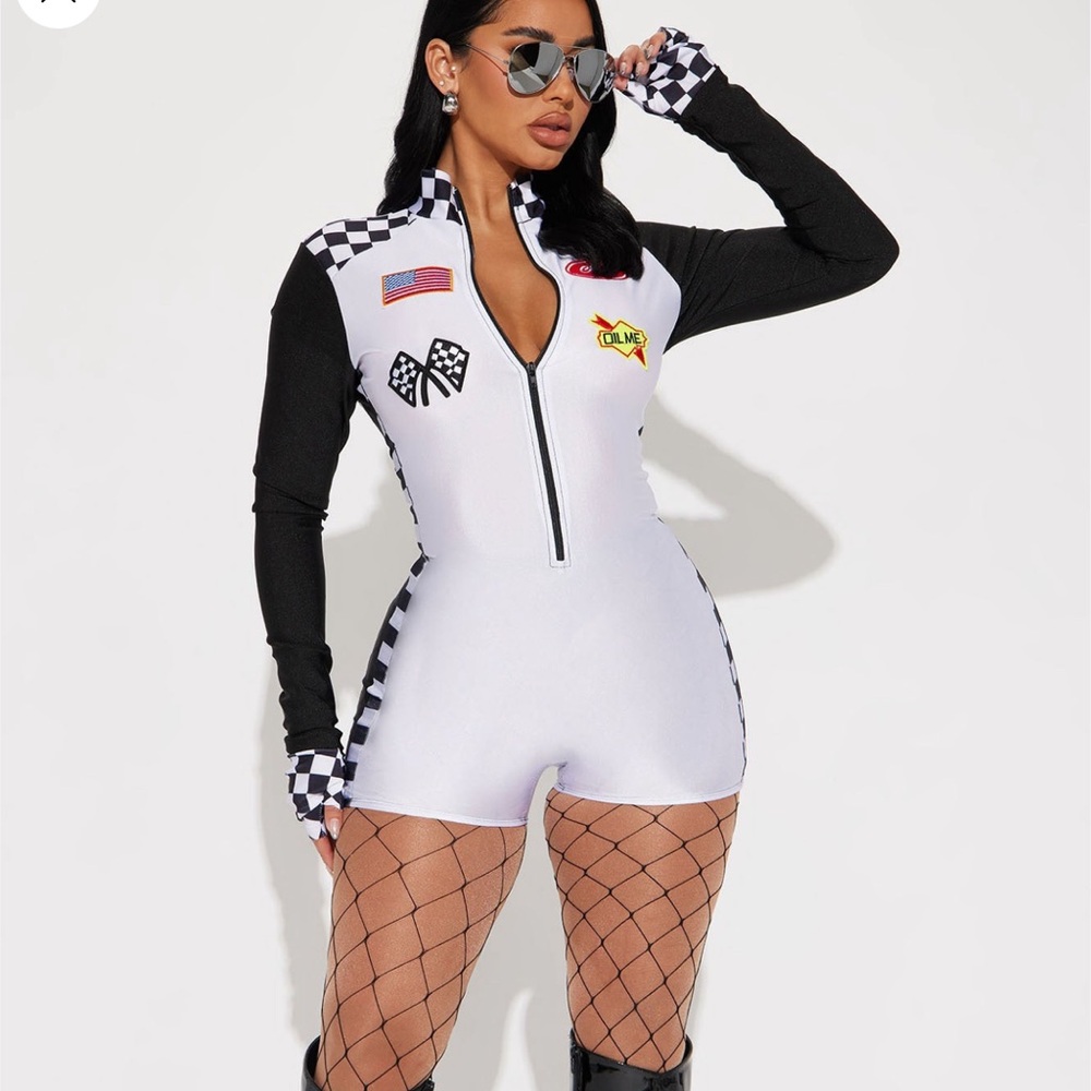 Racing-Inspired Women's Bodysuit with Checkered Accents
